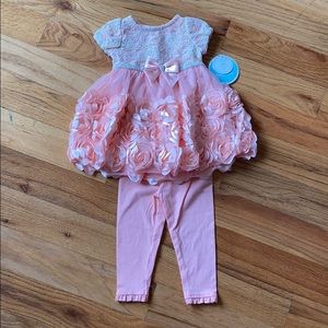 NWT - Floral & Lace Infant Dress with Leggings